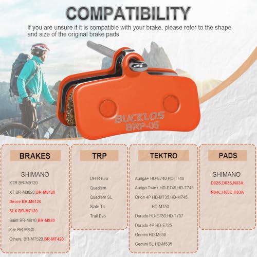 Image of BUCKLOS Bike Disc Brake Pads 4 Piston Pads for Shimano D02S D03S Saint | BRP-05 bicycle disk brake pads, fit mountain road bike,ebike,scooter, Shimano Saint Deore Tektro TRP