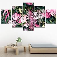 SIGNWIN 5 Panel Canvas Wall Art Modern Art Decorative Elements Fun Illustrations Leaves Multicolor Patterns for Home Decorations Ready to Hang - 60