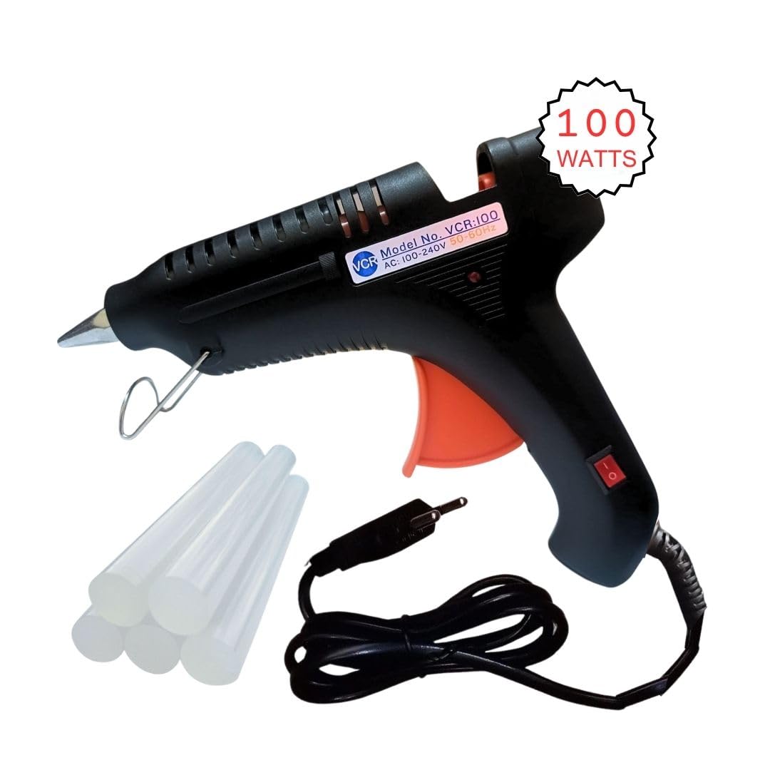 VCR 100W Professional Hot Melt Glue Gun for Crafting & DIY Purpose - 100 Watts - ON/Off Switch for Precise Glue Output - Easy To Use Black Glue Gun + 5 Transparent - 11mm Glue Sticks - VCR 100 - Image 2 thumbnail