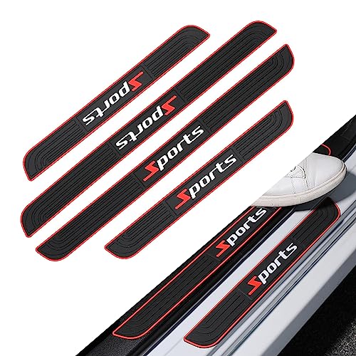 Fogfar 4 PCS Car Welcome Pedal Door Sill Strip, Sports Pattern Car Door Threshold Protection, PVC Soft Rubber Bumper Strip, Universal Rubber Scratch Resistant Exterior Accessories (Black)
