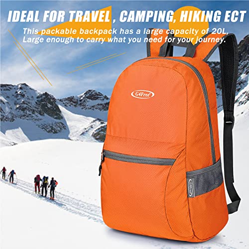 Image of G4Free 20L Small Packable Travel Hiking Backpack for Men Women | Lightweight Foldable Waterproof Daypack for Outdoor, Orange Update