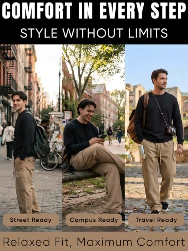 Image of Leriya Fashion Men's Cargo Pants | 6 Pocket Cotton Cargo Joggers for Men | Loose Fit Stylish Pant with Pockets | Casual Baggy Trousers & Streetwear Lower