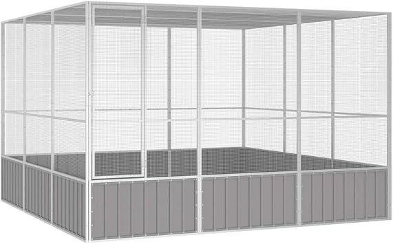 YAFF Large Rectangular Outdoor Bird Cage in Grey, Galvanized Metal Steel, Durable Aviary for Birds