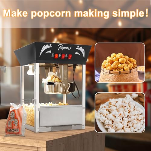 Image of 12 Oz Tabletop Popcorn Machine (Black) - Space Saving Popcorn Maker - 3 Easy Switches with 4 Scoops for Home Theater, Party, Events