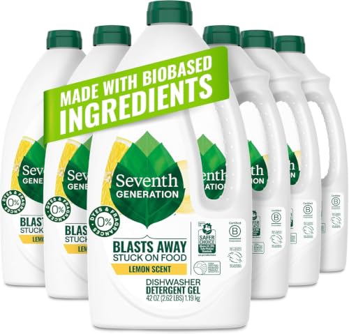Seventh Generation, Dishwasher Detergent Gel, Lemon, 42 oz, Pack of 6 | Blast Away Stuck-On Food; 0% Dyes & Artificial Fragrances, Scents Made from 100% Essential Oils & Botanical Ingredients - image 1
