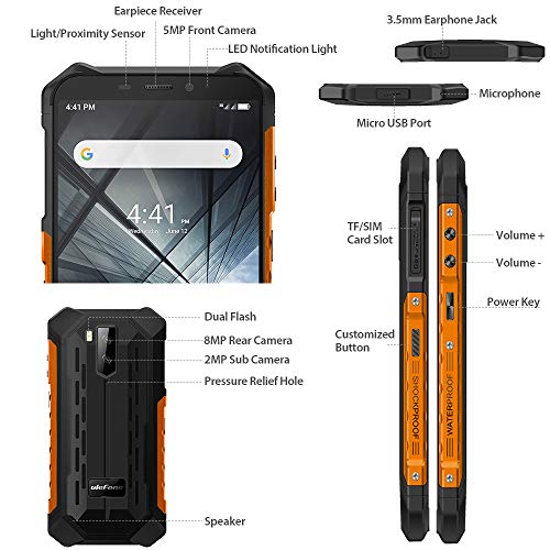 Ulefone-Armor-X3-Movil-Libre-Resistente-IP68-Impermeable-Smartphone-de-55-189-HDAndroid-9-Dual-SIM-2GB32GBDoble-Camara-de8MP-2MP-y-5MP5000mAh-Bateria-Face-IDGPSWi-FiBluetoothNaranja