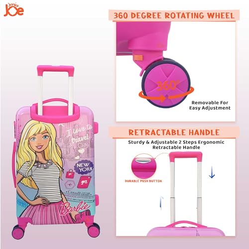 Image of JUNIOR JOE Polycarbonate 24 Inch Kids Suitcase With 4 Wheel Travel Trolley Bag (4 Day Trip, Lignt Pink (Large - 24 Inch), Hard, Spinner)