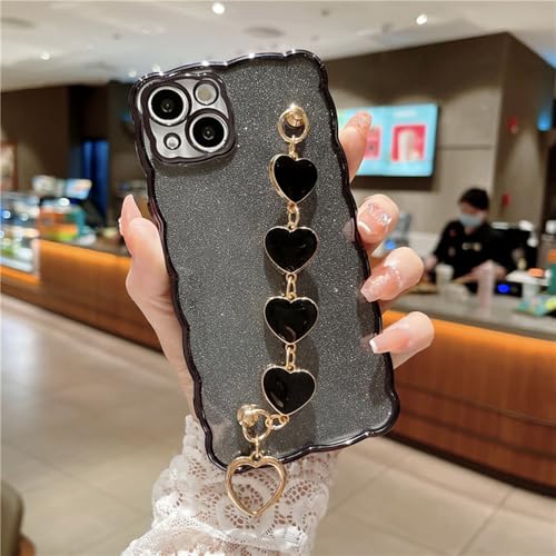 Coque iPhone 12 avec bracelet chaîne amour et placage paillettes