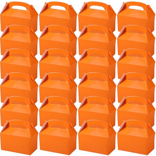 yptniginu 24 Pcs Orange Party Favor Treat Boxes Gable Paper Gift Box Candy Snack Goodie Cake Treat Boxes for Birthday Wedding Party Favors (Orange)