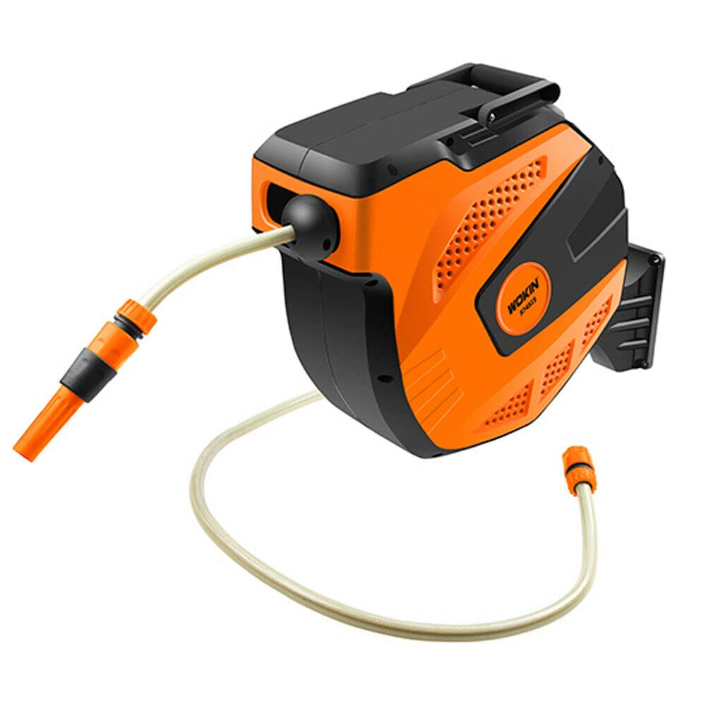 ebuyerfix wokin 15m Retractable Hose Reel Automatic Rewind Wall Mounted Hose Reel for Garden Watering Spray with Fittings