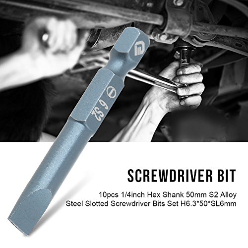 10Pcs 50Mm Slotted Screwdriver Bits Set Magnetic Flat Head 1/4 Inch Hex Shank,S2 Alloy Steel H6.3 * 50*Sl6Mm #TOP1