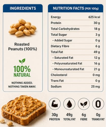 REALFITNESS All Natural Peanut Butter Crunchy | Smooth, Unsweetened | 30g Protein | Cholesterol Free, Peanut Butter, Nut Butter, High in Protein Spread, 100% Pure Roasted Peanuts Butter - 500 GR - Image 3