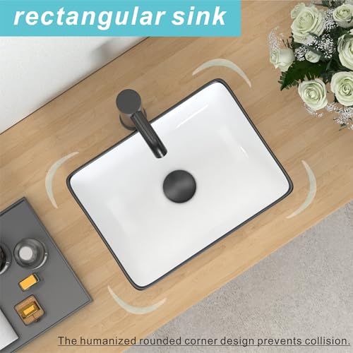 Lavabo rectangular de cerámica negro J-FAMILY 37x27 cm para baños pequeños 5