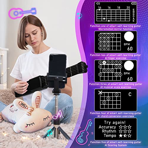 Chitarra Intelligente SG7, Chitarra 12 Tasti Tutto-in-Uno Autoapprendimento con Capotasto Digitale & App IA, Nessun Accordatore Chitarra Elettrica Portatile per Principianti & Adulti