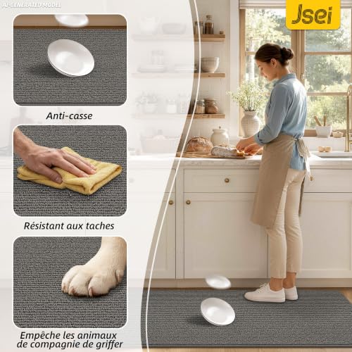 Tapis de cuisine lavable JSEI gris de 60x152 cm antidérapant