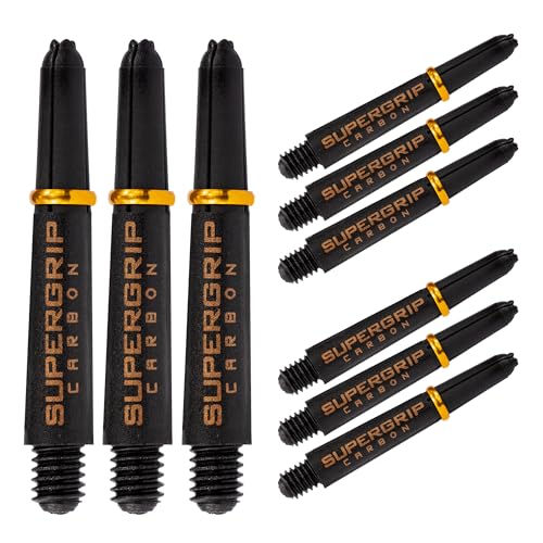 Image of Harrows Darts 3 x Sets of SuperGrip Carbon Dart Stems - 9 Dart Shafts in Total - Available in 3 sizes - Tough Carbon Composite - Short Gold