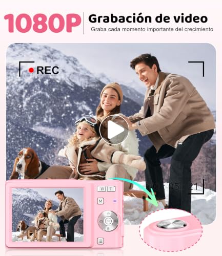 Miniatura 3 de 50MP Camara de Fotos Digital Compacta, 1080P FHD Vlogging Cámara Digital con Pantalla 2,4”, Zoom Digital 16X, Antivibración, Minipuerta Adecuado para Niños Estudiantes, Tarjeta de 16 GB(Rosa)