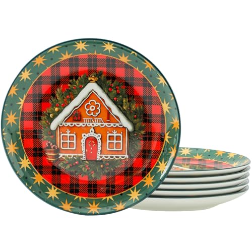 glowworm Dinner Plate Set of 6, 10.5 Inch Ceramic Dinner Plates, Salad Serving Plate for Kitchen, Restaurant, Perfect for Mom Gift, Microwave, Oven & Dishwasher Safe, Red