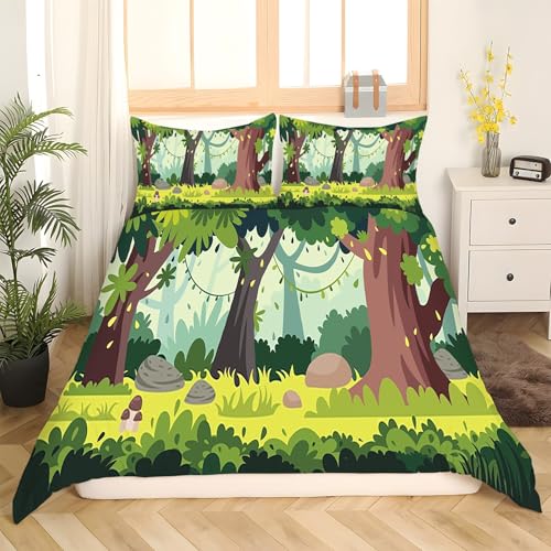 Housse de couette 200x200 microfibre douce ensemble de lit imprimé forêt - 3