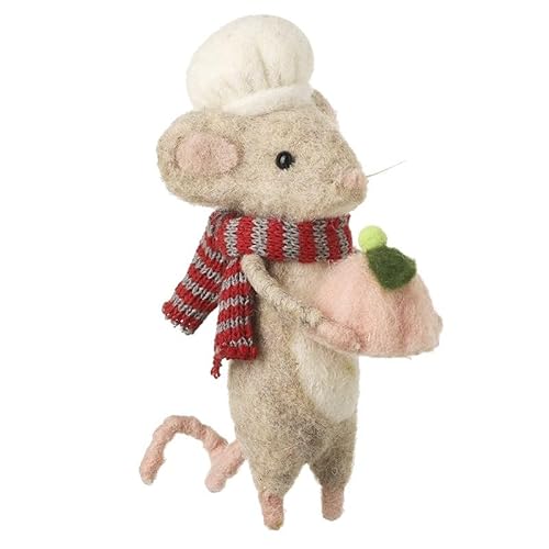 Heaven Sends Hanging Felt Chef Mouse With Pink Pudding 6x8x16cm Decoration