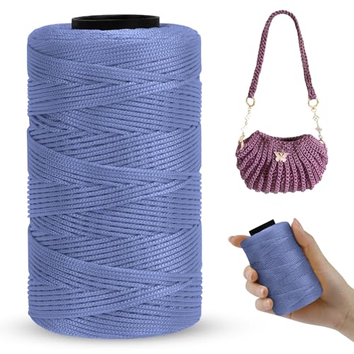 LEREATI Polyester Macrame Cord 1mm x 251yards Polyester Yarn for Crocheting Braided Polypropylene Cord Crochet Bag Cord Macrame Yarn for Crocheting, Handbag, Beading, DIY Crafts (Light Haze Blue)