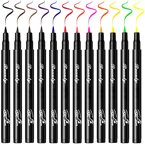 Erinde 12 Colors Matte Liquid Eyeliner Set, Rainbow Neon Eye Liner Pencil, High Pigmented Colorful Gel Eyeliner, Waterproof Smudge-Proof Long Lasting Eye Makeup For Women #TOP18