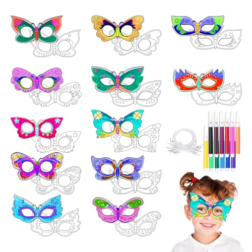 Dmrbiy 24 Stück Masken Zum Bemalen Kinder Tiermasken Zum Bemalen Schmetterling Maske Spiele für Kindergeburtstage Geeignet für Karneval Halloween und Bühnenauftritte
