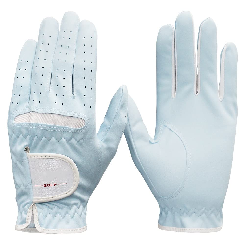 Paquete de 1 par de Guantes de Golf para Mujer, de Microfibra Suave, Transpirables, Azules, para Deportes de Izquierda y Derecha para Mujer (Talla pequeña 17)