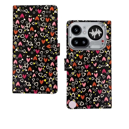 Image of amazon basics Nothing Phone 4A Pro 5G Flip Cover | Card Pockets Wallet & Stand | Flip Cover for Nothing Phone 4A Pro 5G (Black Hearts)