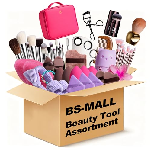 BS-MALL Makeup Brushes & Beauty Tools Assortment Box – Curated Collection of Makeup Brushes, Makeup Bag, Makeup Sponge, Hair Ties & More Professional Beauty Tools for Daily Use & Travel (XL)