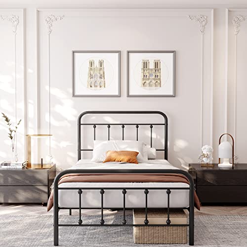 Zunatu Metal Bed Frame Platform With Headboard & Footboard Heavy Duty Sturdy Foundation With Storage Space Squeak Resistant Easy Assembly,No Box Spring Needed,Twin #TOP13
