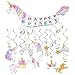 Unicorn Party Decorations-Unicorn Happy Birthday Banner-Unicorn Hanging Swirl Decorations-Unicorn Party Supplies