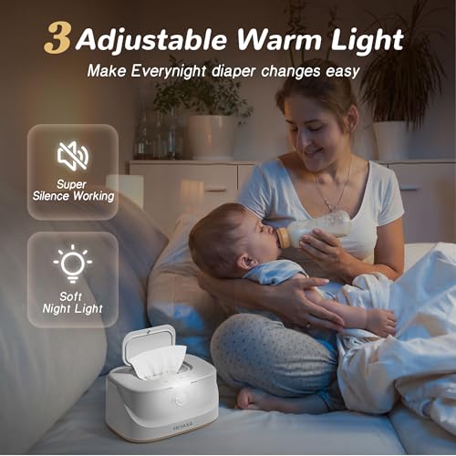 Baby Wipe Warmer with Night Light, Large Capacity Wet Wipes Dispenser with 3 Modes Temperature Heating Control, Fast Warm, Child Lock, Silent Working, Baby Gifts for New Parents in Winter (White) - Thumbnail 5