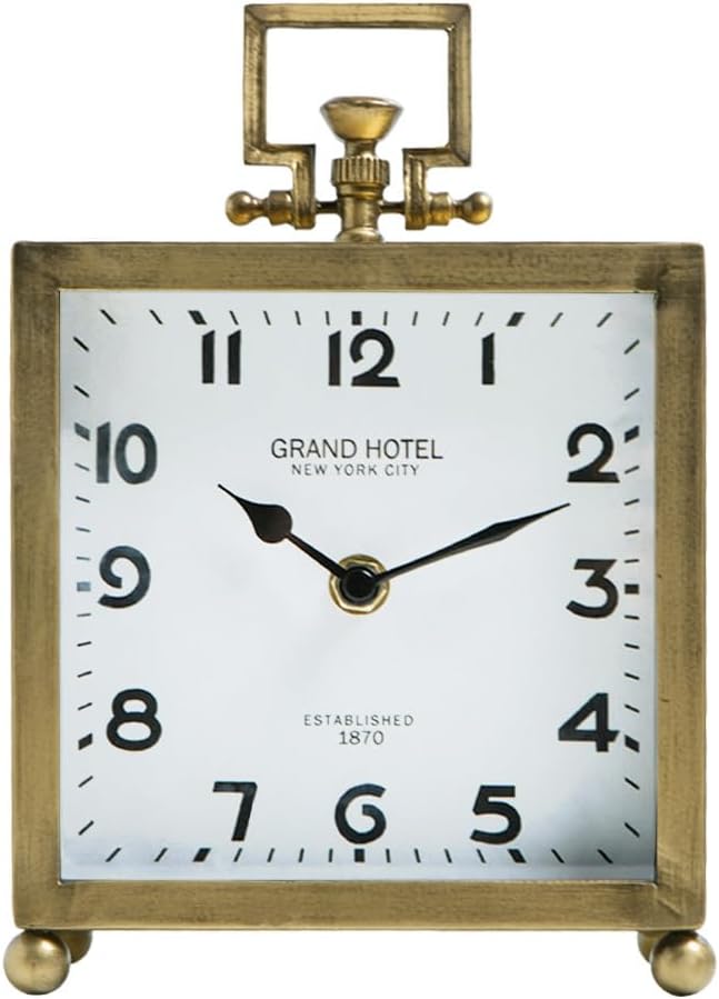 Gold Table Clock, Silent Non-Ticking Classic Battery Operated Decorative Mantel Desk Shelf Clock for Living Room Decor
