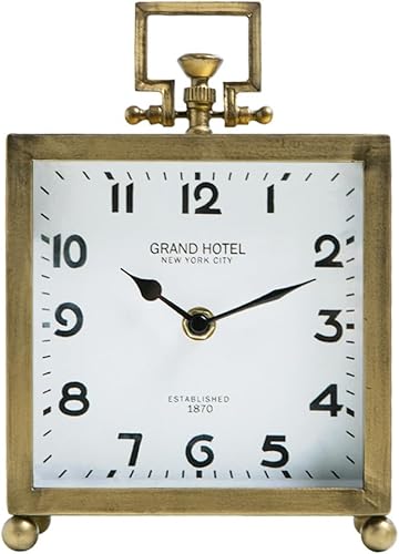 NIKKY HOME Reloj de mesa dorado, clásico silencioso sin tictac, funciona con baterías, decorativo, para repisa o estante, reloj de sobremesa para