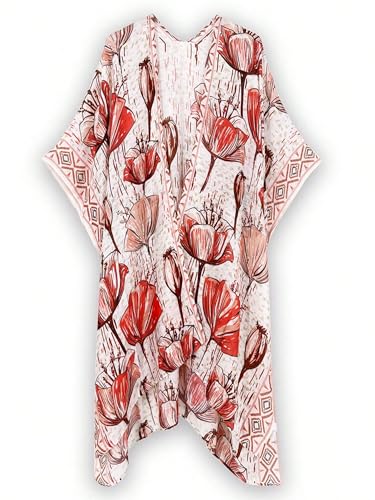 Image of Breezy Lane Women's Kimono Cardigan Summer Swimsuit Coverups Beach Cover Up with Floral Print for Vacation