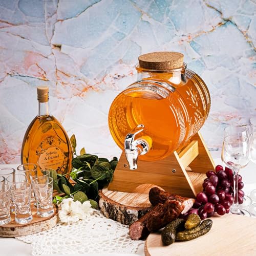 Image of 3 Liter Glass Iced Drink Dispenser with Spout & Tap, Lid & Wooden Stand Cold Beverage Dispenser for Water, Juice,Beer,Cocktails,Home & Restaurant,Office, Bar, Party (VM-06)