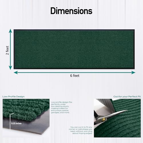 Image of Durable Rubber Door Mat - Heavy Duty, Indoor /Outdoor, Easy Clean, Waterproof, Low-Profile Mat for Entry, Patio, Garage - Stylish (Green, 6' x 2' (Mud Trapper))