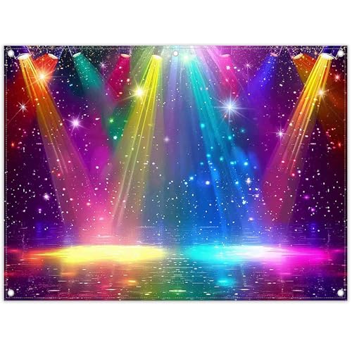 Toile de fond disco années 80 90 tissu arc-en-ciel décor de scène néon et bannière photo rock