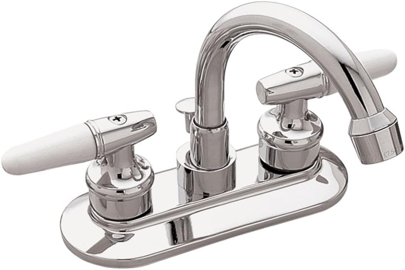Aqualife Dual Handle High Arc Bathroom Faucet w/Pop-Up Drain, Chrome w/White or Oak