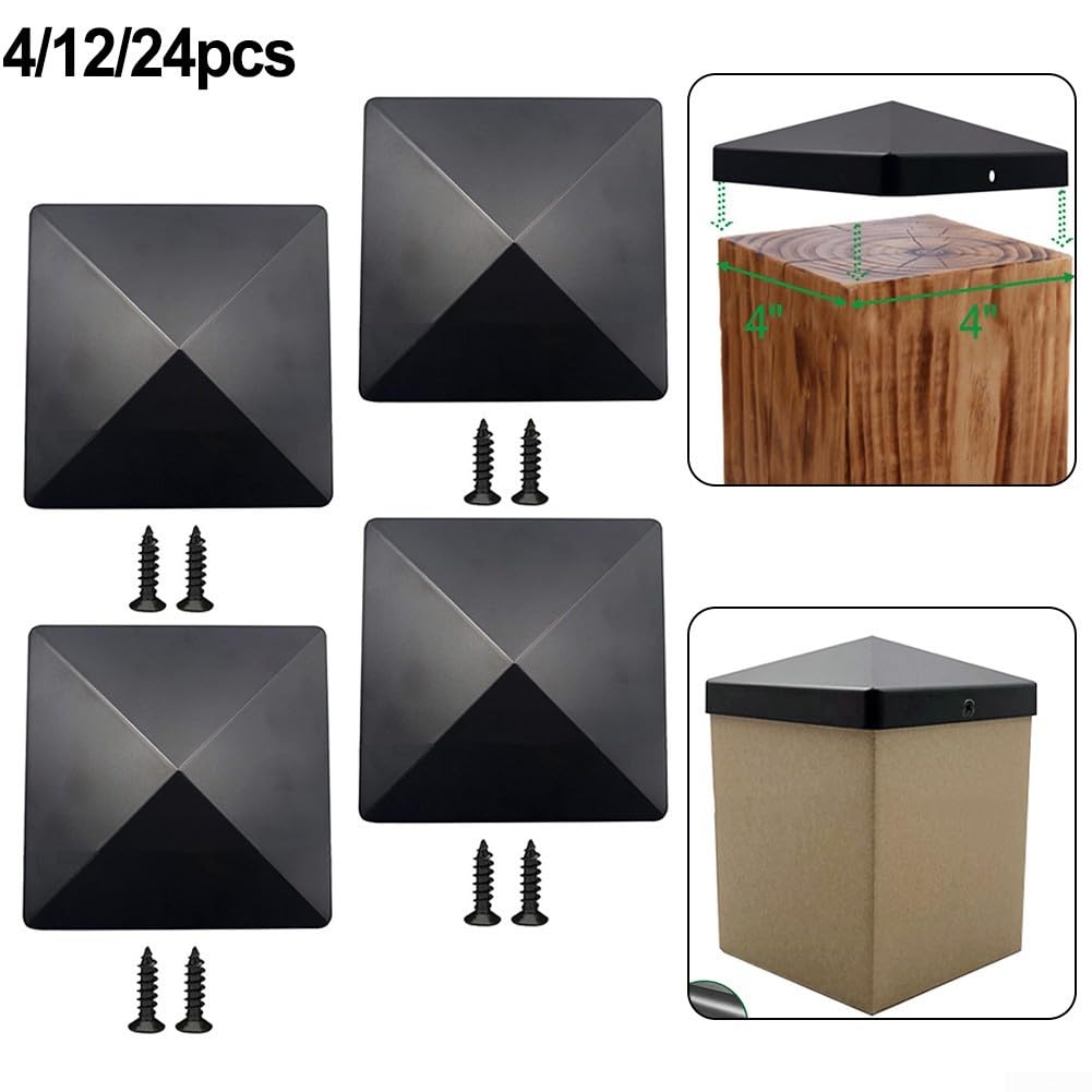 Poste protector de valla para exteriores en plástico negro elegante diseño de pirámide con agujeros preperforados para una fácil instalación en postes de 4 x 4 (24 piezas)