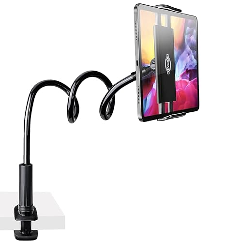 SRMATE Gooseneck Tablet Phone Holder | Kindle/iPad Stand Holder for Bed | 33in Flexible Long Arm Clamp Clip Mount for iPhone, iPad, Switch, Galaxy Tabs, Kindle Fire, 4.7''-11'' Tablet Devices - Black-33inch