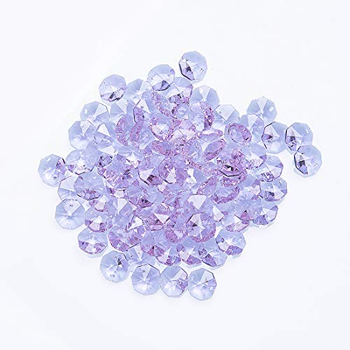 longsheng Light Purple Crystal 14mm Octagon Beads, Glass Curtain Drop Suncatchers, Crystal Garland Parts Pack of 100