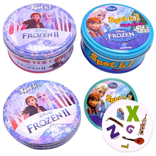 LGQHCE Jeux De Cartes, 2 Styles Fro-Zen Cartes, Spot It Jeux Carte, Jeu d'Association De Cartes Mémoire, Jeu De Cartes Famille pour Enfants Dès 4 Ans, 2 à 8 Joueurs(Une Boîte De 55 Cartes)