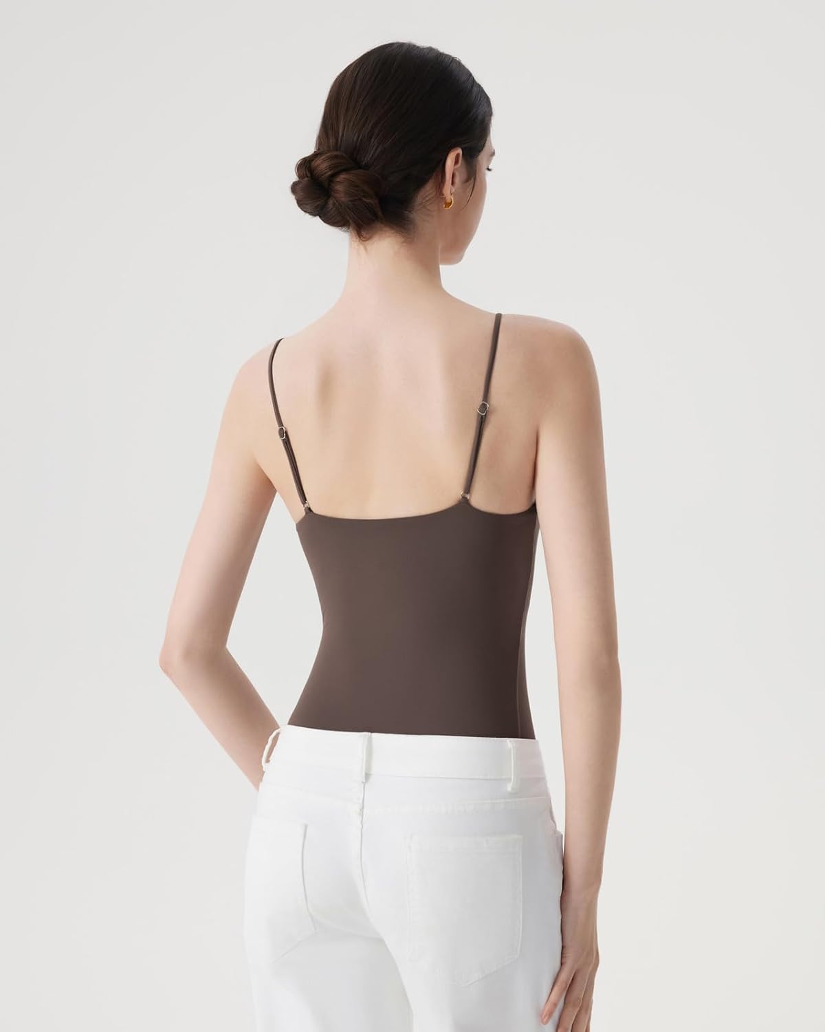 SUUKSESS Women Padded V Neck Thong Bodysuit Adjustable Spaghetti Strap Tank Tops - Image 2