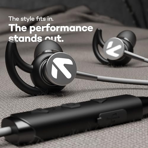 Image of GOBOULT EQCharge Bluetooth Earphones with 32H Playtime, Zen ENC Mic, Dual Device Connectivity, Type C Fast Charging, 14.2mm Bass Driver, Made in India (Jet Black)