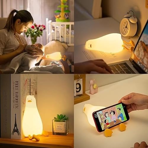 Image of JB'S LAND Cute Silicone Lamp For Kids Room Decor, Dimmable Nursery Pear Lamps, Kawaii Room Decor Fruit Night Light Bedside Lamp For Baby And Toddler (Lying Duck, Led)