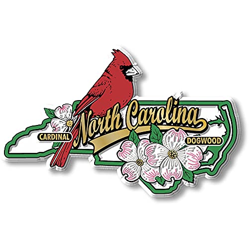 North Carolina State Bird and Flower Map Magnet by Classic Magnets, Collectible Souvenirs Made in The USA