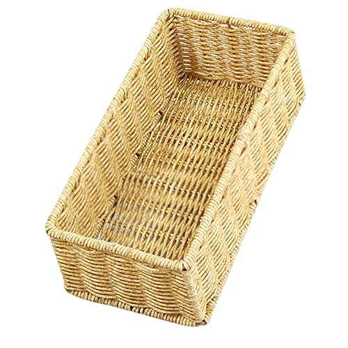 COLLBATH Cesta de Almacenamiento de Imitación Ratan Tejida Multifuncional para Cubiertos y Utensilios Cesta de Almacenaje para Cocina y Mesa Organizador de Frutas y Accesorios del Hogar