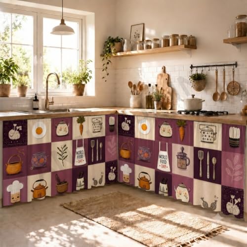 Image of Premium Under Sink Curtain for Modular Kitchen | Rod Pocket Cabinet Curtain | Wash Basin Storage Cover| Decorative Kitchen Counter Skirt | Dust Proof | 150 x 71 cm (Purple)